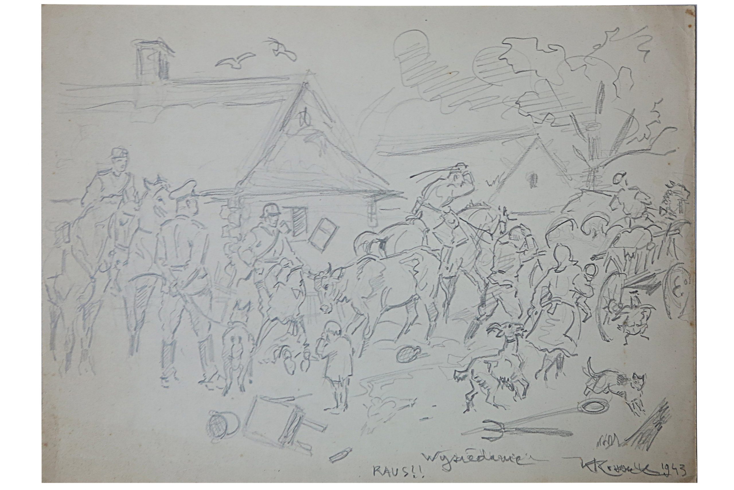 5405 ah  autor karol kossak, wysiedlenie-raus, 1943 r. 20x30 cm.