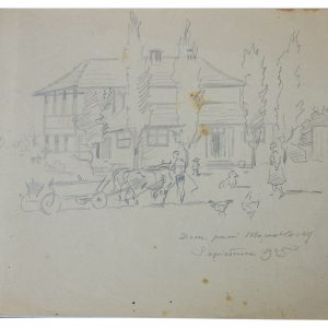 5406 ah  autor karol kossak, dom pani mączakowej w siepietnicy, 1945 r. 20x30