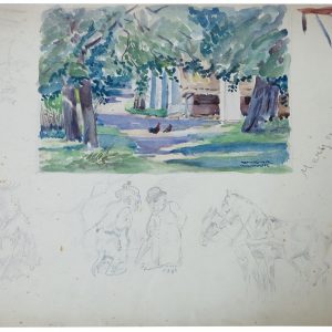 5409 ah autor karol kossak, akwarela i rysunek ołówkiem, meryszczów przed 1945 r.