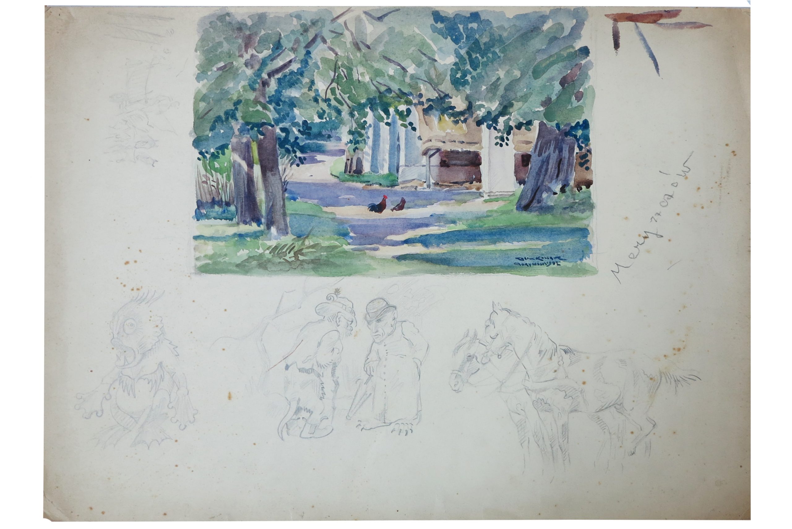 5409 ah autor karol kossak, akwarela i rysunek ołówkiem, meryszczów przed 1945 r.