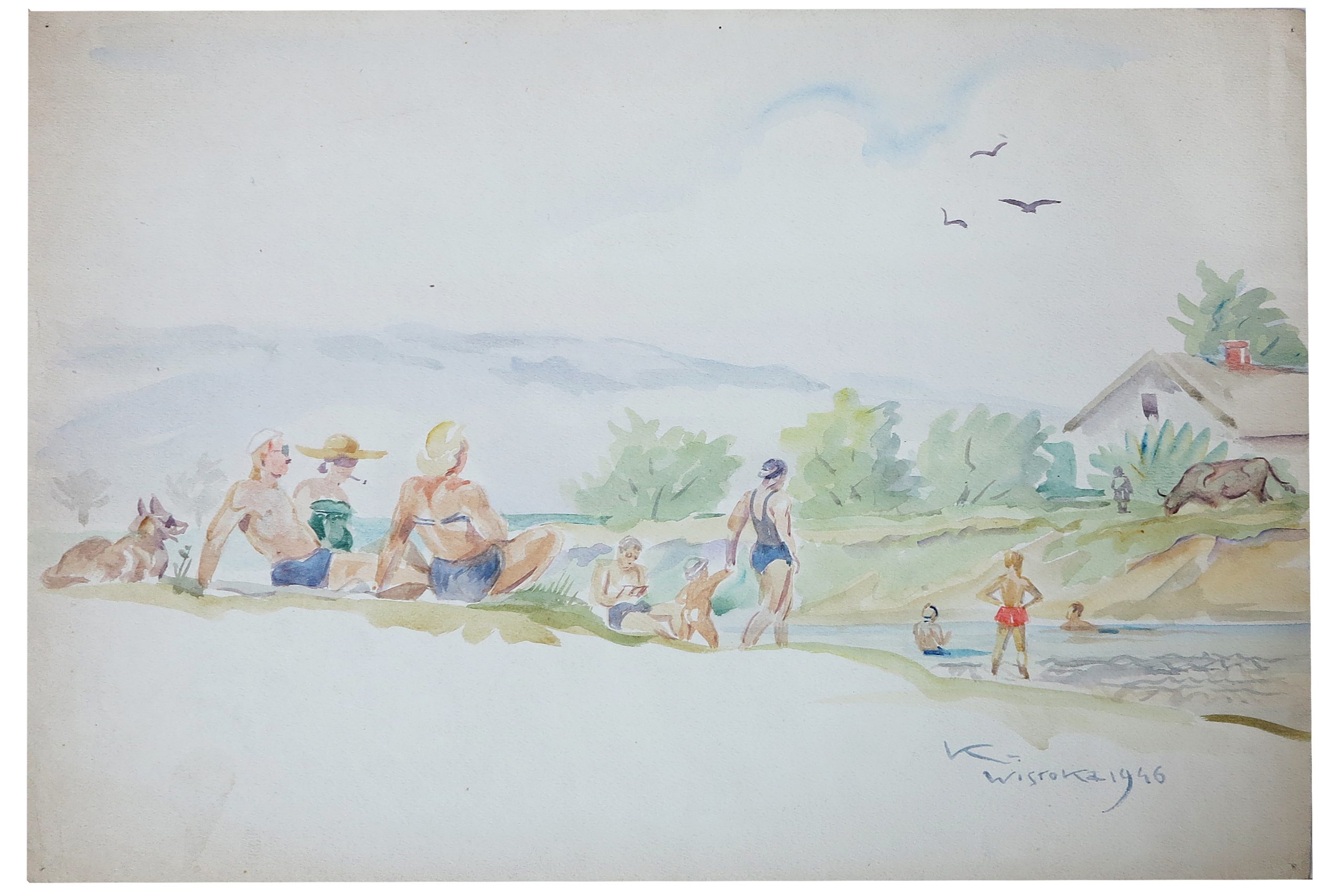 5412 ah autor karol kossak, wisłoka-plaża, 1946 r. 20x30 cm.