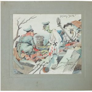 5413 ah karol kossak, upiory jasła, akwarela barwna, jasło 1944 r. 20x30 cm.