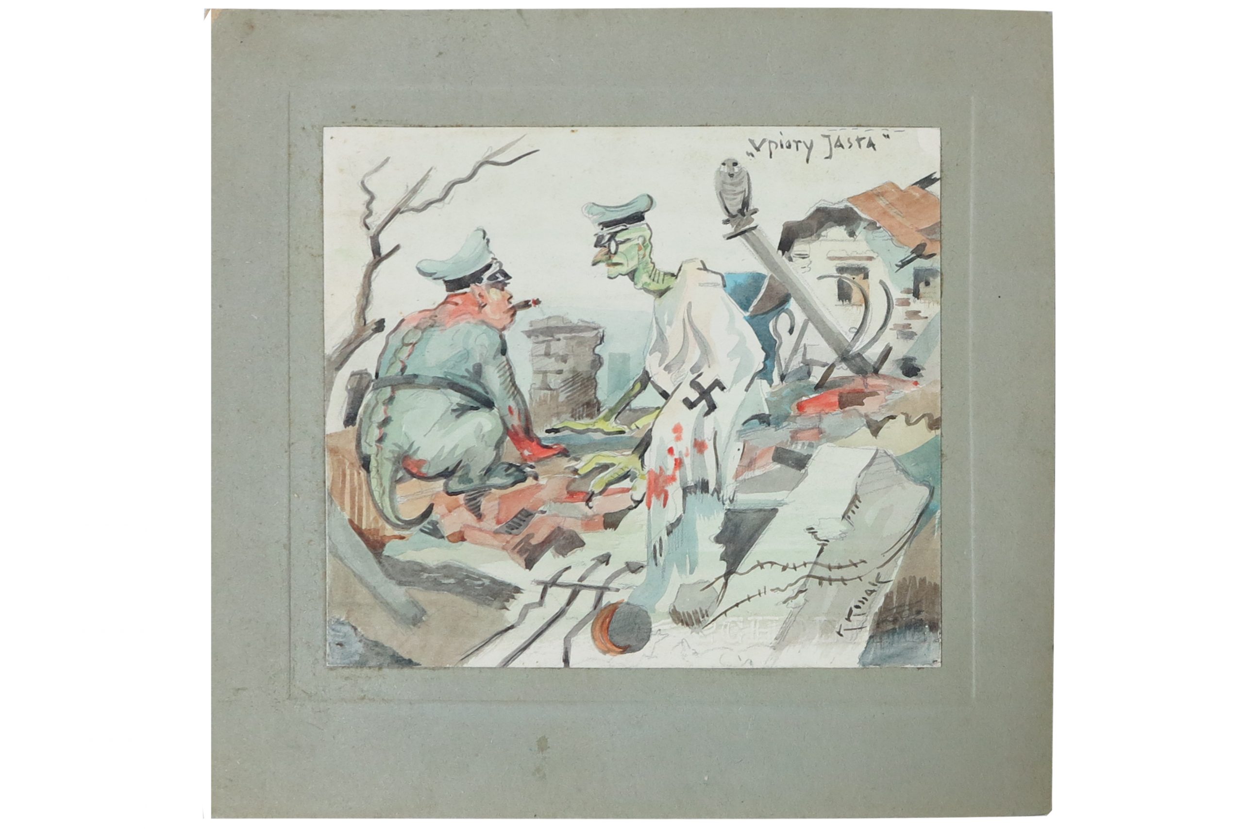 5413 ah karol kossak, upiory jasła, akwarela barwna, jasło 1944 r. 20x30 cm.
