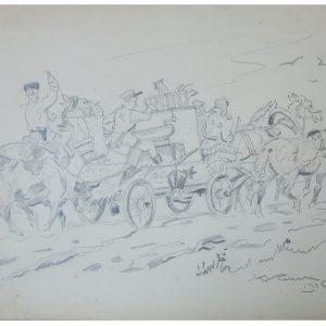 5417 ah autor karol kossak, przemarsz zwycięskiej armii, rysunek ołówkiem, 1945 r. 20x30 cm.