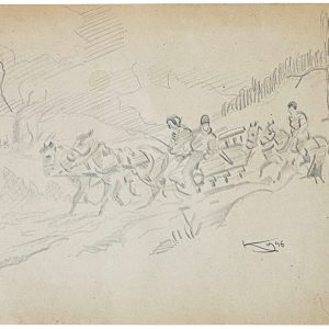 5418 ah  autor karol kossak, kulig, rysunek ołówkiem, 1946 r. 20x30 cm.