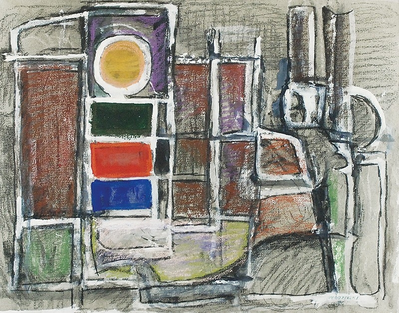 5433 ah, jan wodyński, kompozycja, pastel gwasz na kartonie, 44x56 cm