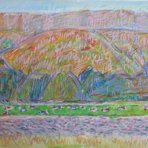 5434 ah, jan wodyński, pejzaż se środkowej anglii, akwarela pastel, 1976 r. 56x76 cm.