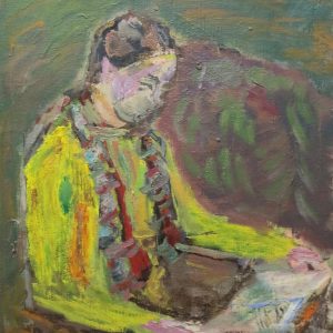 5457 ah, jan wodyński, czytająca, 62 x 50, olej na płótnie.