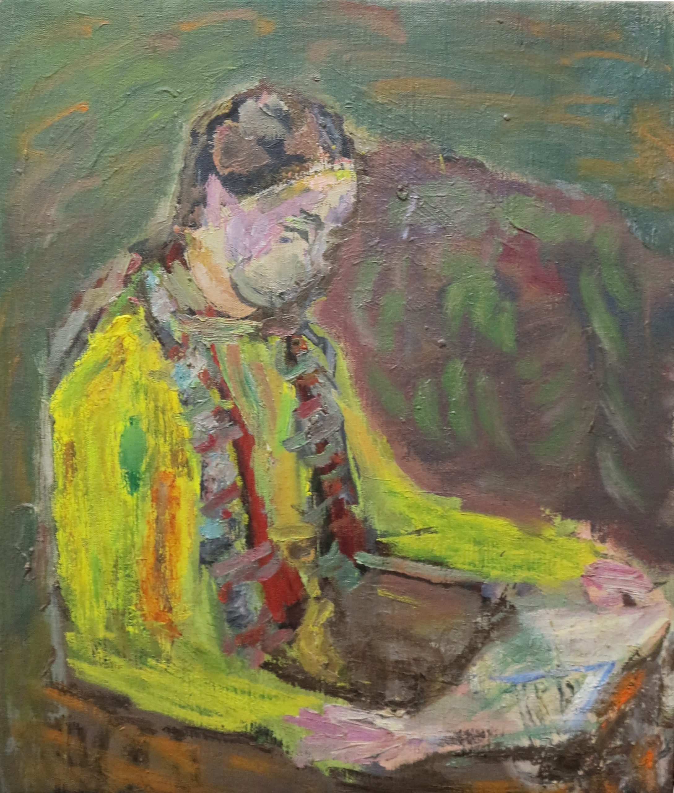 5457 ah, jan wodyński, czytająca, 62 x 50, olej na płótnie.
