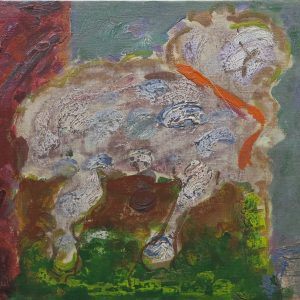 5462 ah, jan wodyński,  baranek, 46 x 38 cm olej na płótnie.