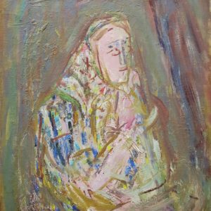 5463 ah, jan wodyński,  kobieta w chustce, 62 x 50 cm, olej na płótnie.