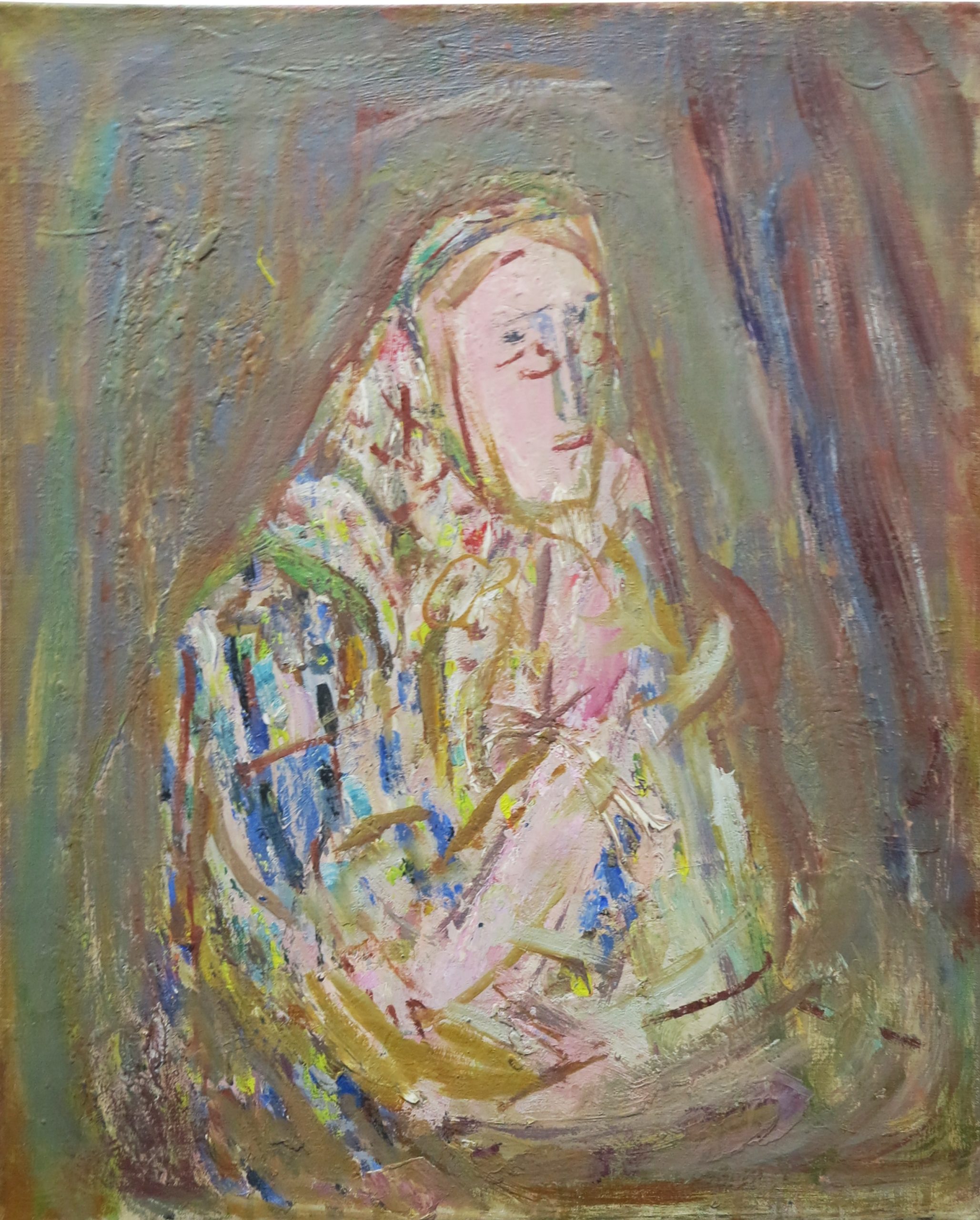 5463 ah, jan wodyński,  kobieta w chustce, 62 x 50 cm, olej na płótnie.