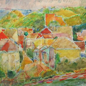 5467 ah, jan wodyński, widok jasła, 70 x 100, 1970 r., akwarela