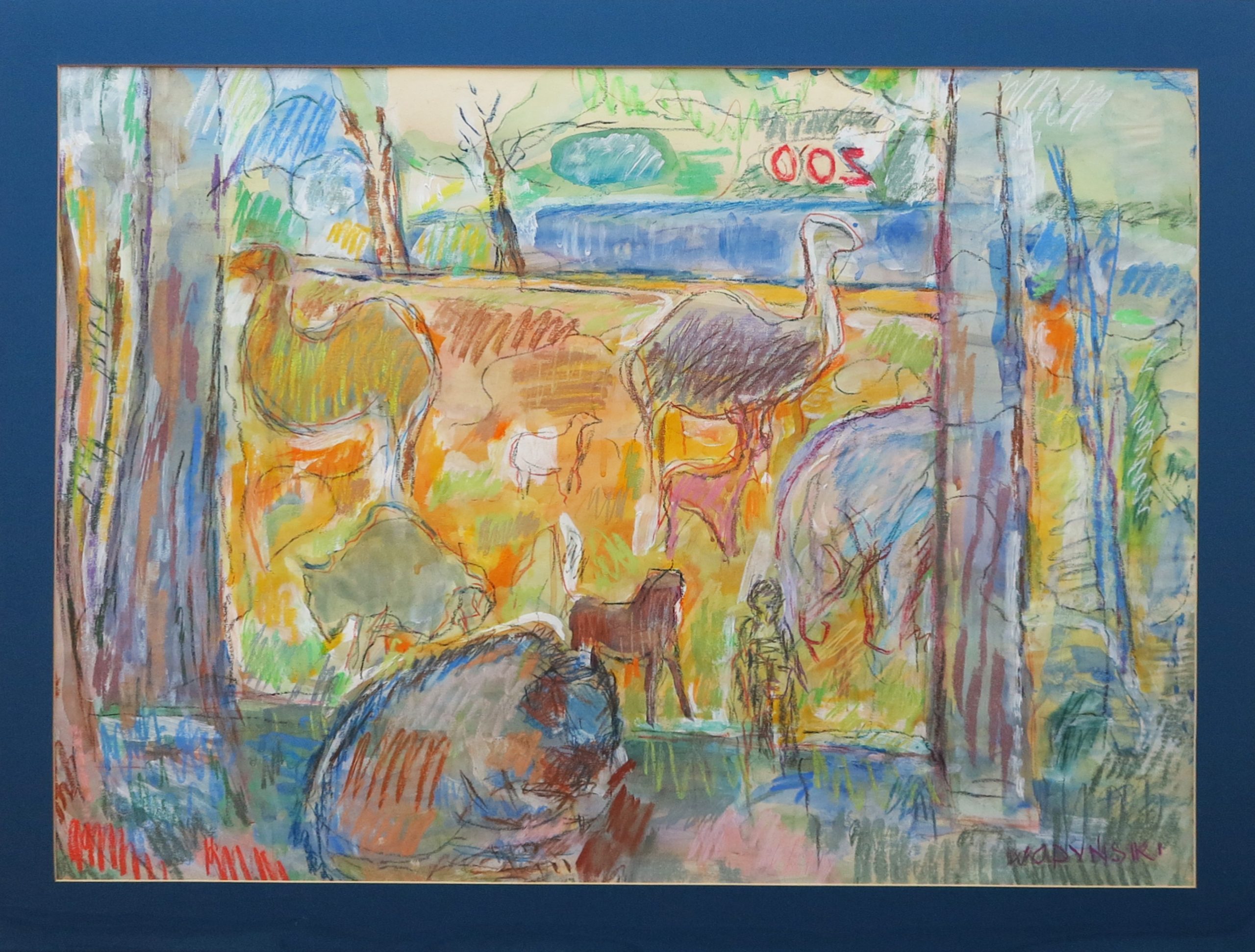 5468 ah, jan wodyński, zoo, 80 x 100 cm,  pastele