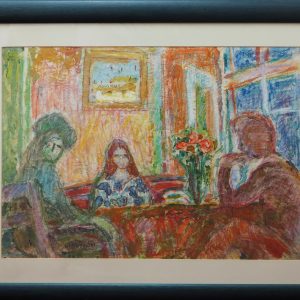 5476 ah, jan wodyński, rozmowa przy stole, 69x81cm, tech.mieszana