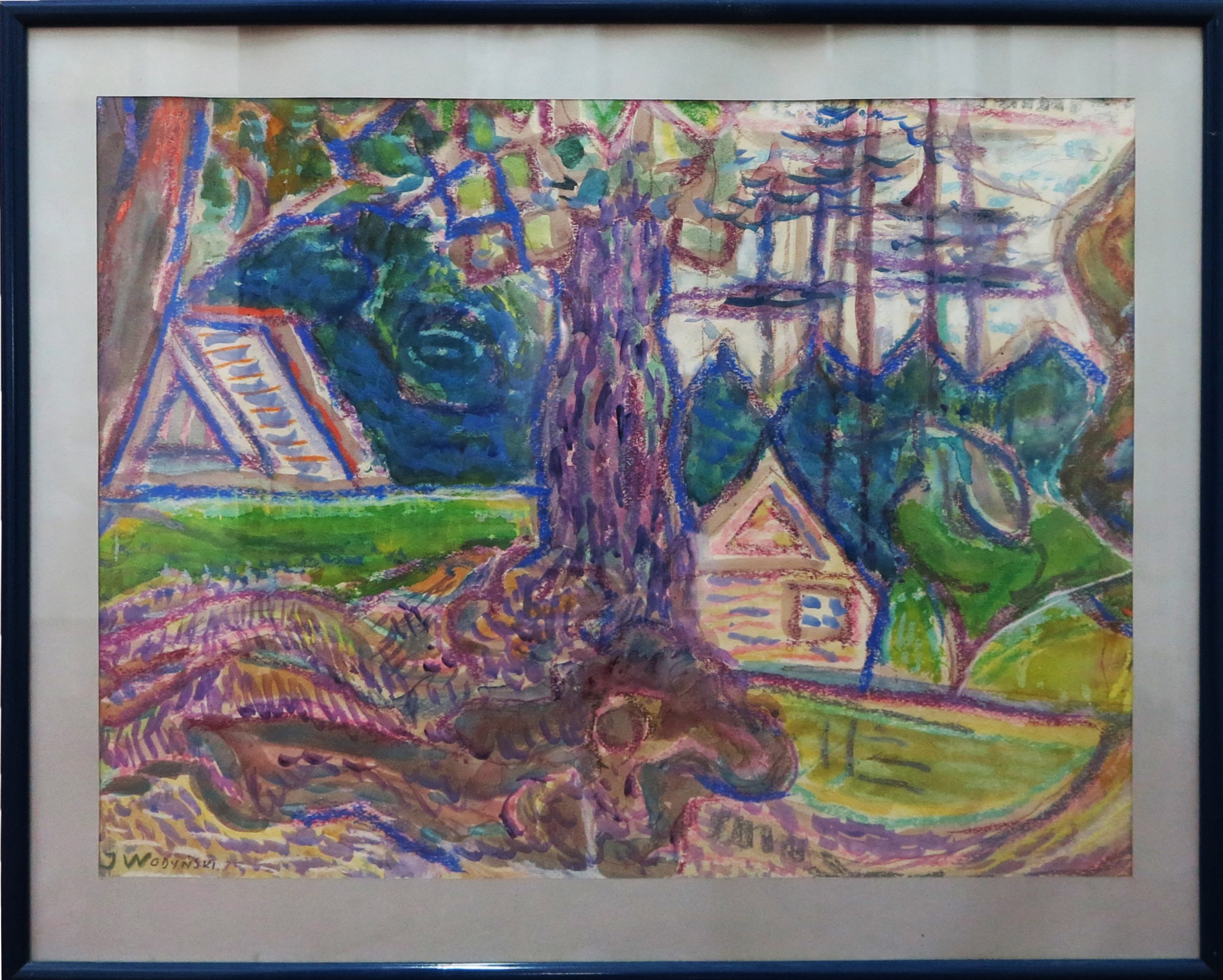 5480 ah, jan wodyński, leśniczówka, 58x72 cm., tech.mieszana.