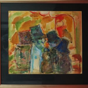 5485 ah, jan wodyński, kolędnicy słowaccy, 1970, 61x69 w ramie, tech.mieszana.