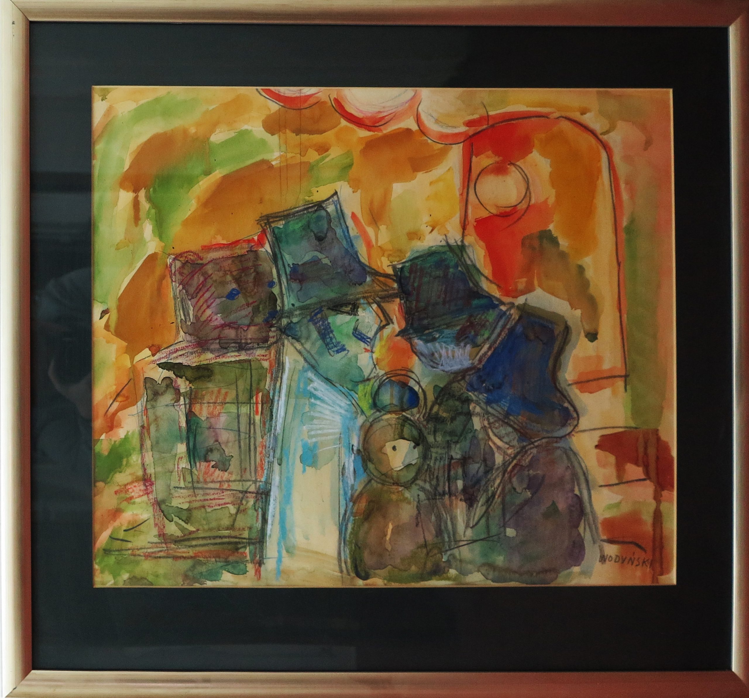 5485 ah, jan wodyński, kolędnicy słowaccy, 1970, 61x69 w ramie, tech.mieszana.