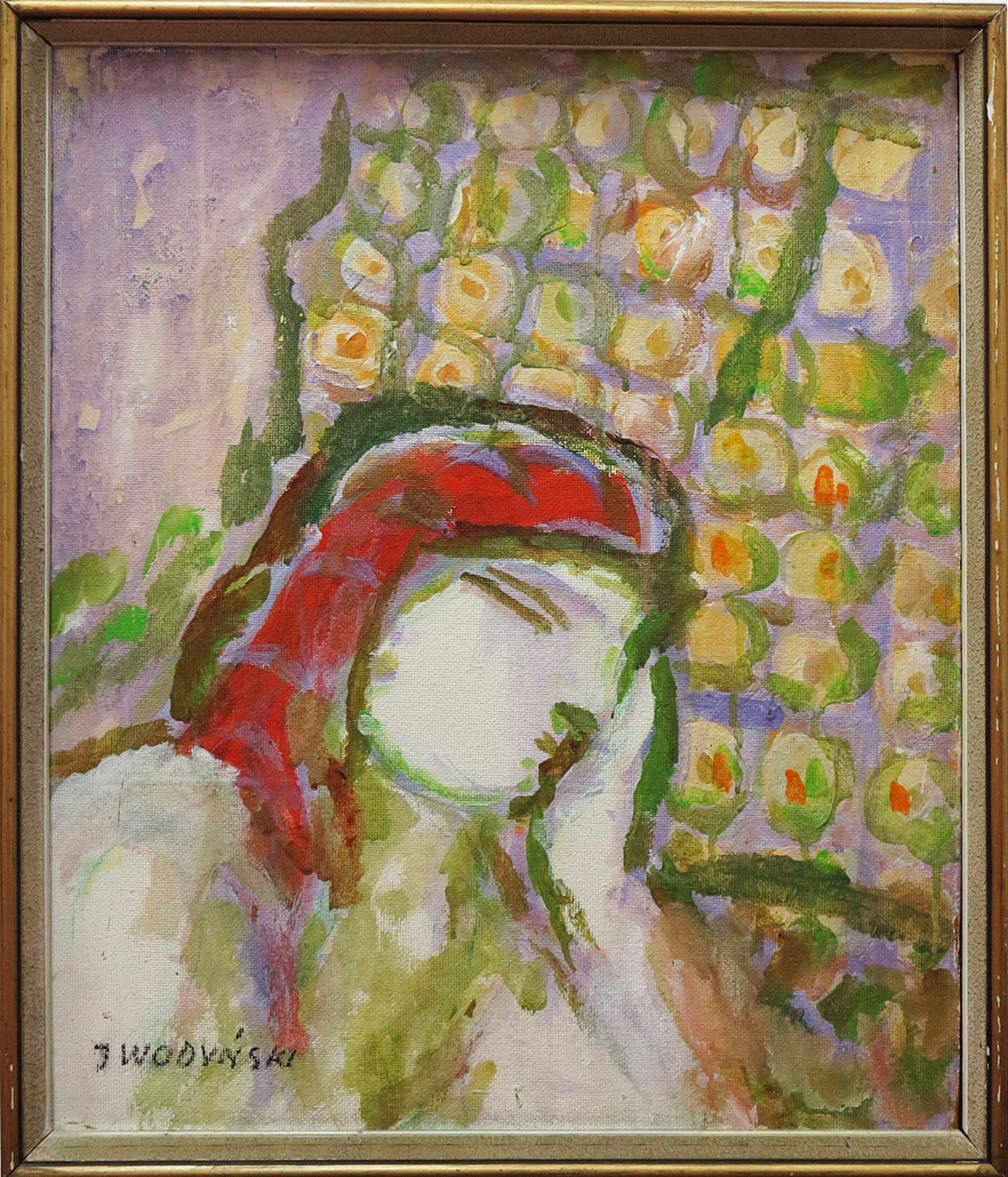 5488 ah, jan wodyński, zatroskana, 64 x 55 cm. w ramie, olej na dykcie