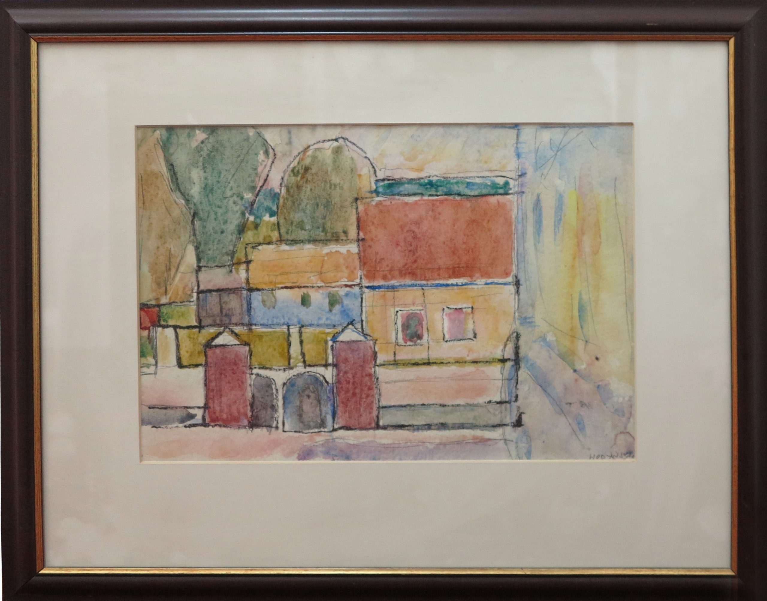 5490 ah, jan wodyński,  domy, 45x55 cm, tech.mieszana.