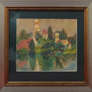 5491 ah, jan wodyński, Łagów, 47x51 cm. w ramie, 1948, tech.mieszana.