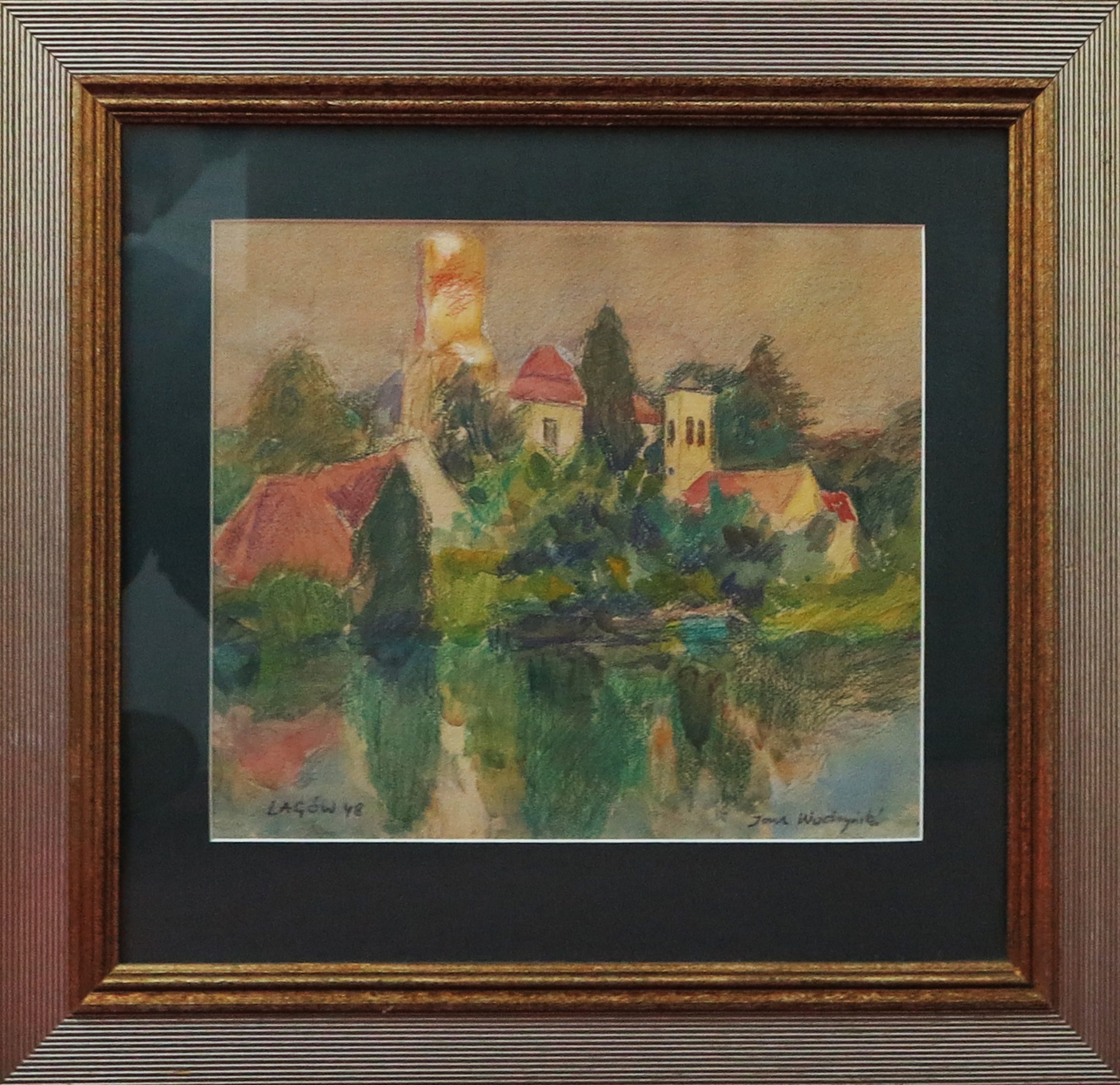 5491 ah, jan wodyński, Łagów, 47x51 cm. w ramie, 1948, tech.mieszana.