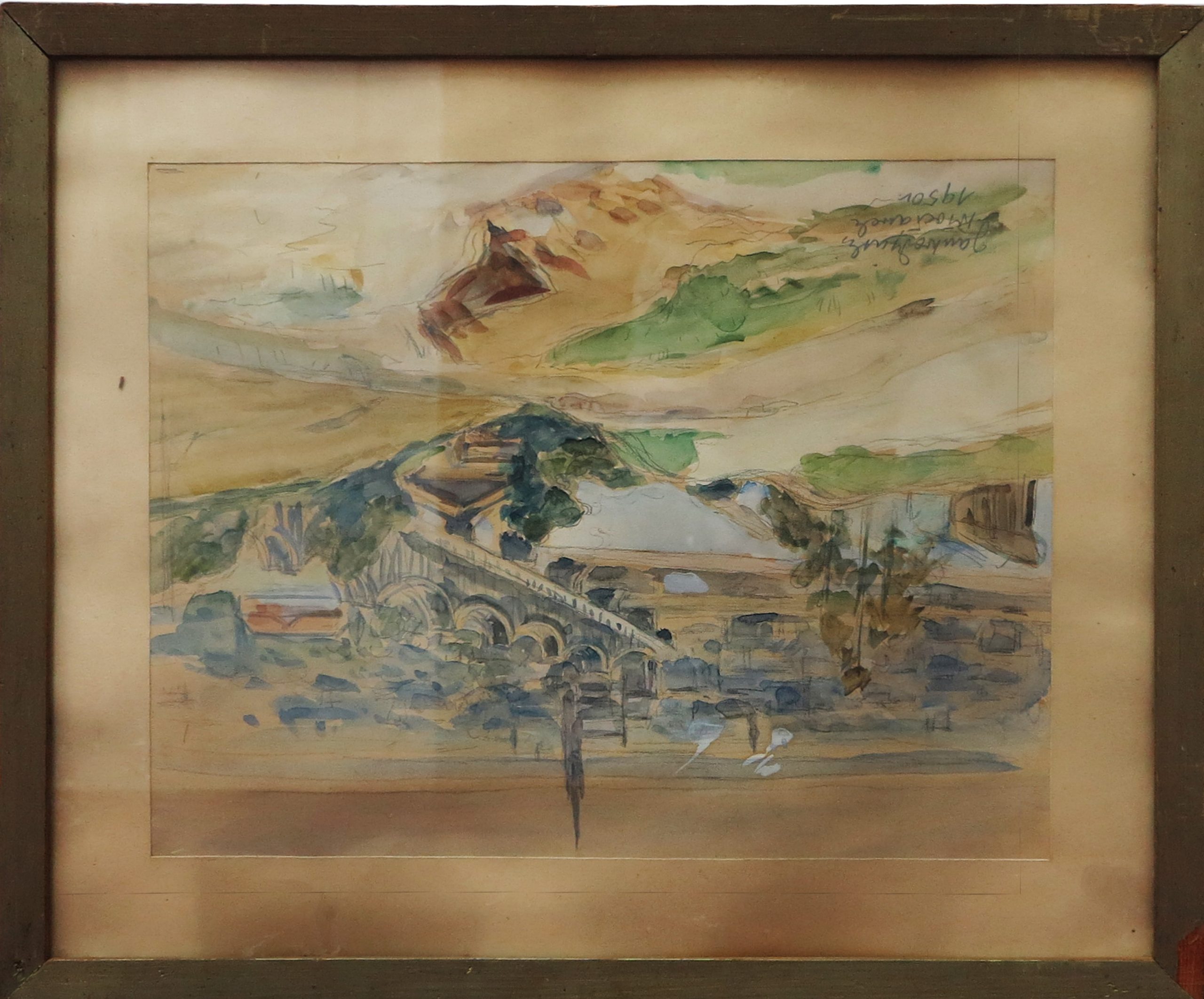 5492 ah, jan wodyński, włocławek, 47x57 cm. w ramie, 1950, akwarela