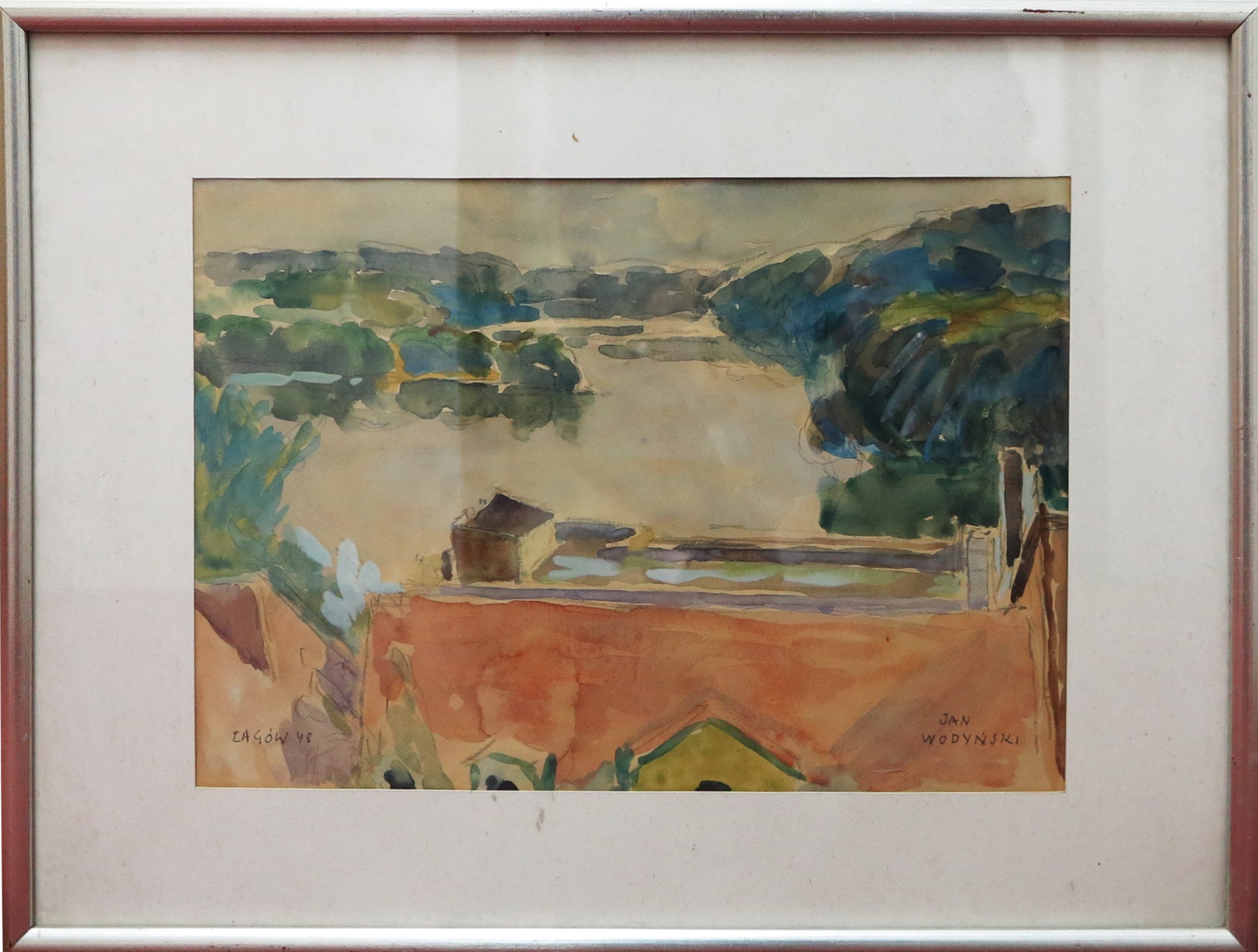 5493 ah, jan wodyński, Łagów, 37x52, akwarela, 1948 r.