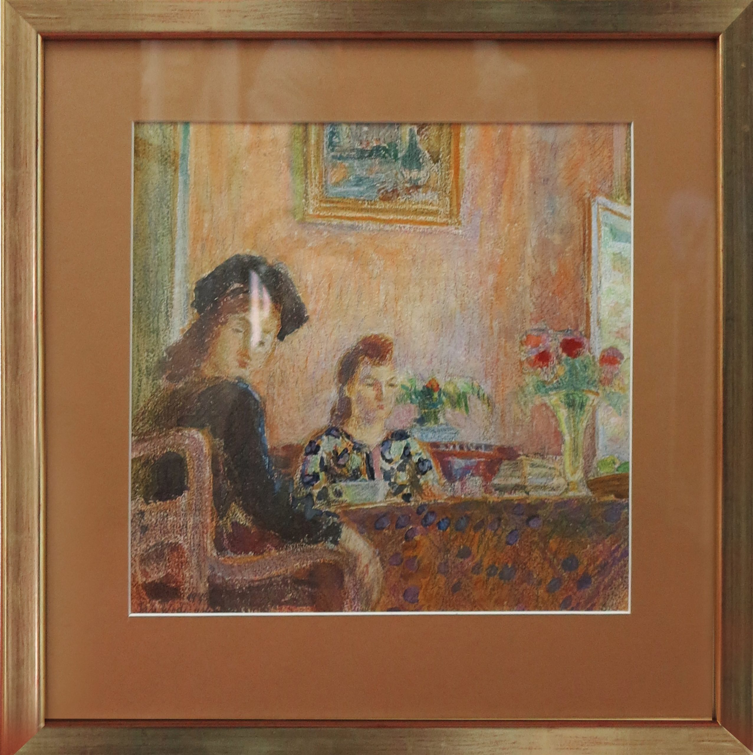 5496 ah, jan wodyński, przy stole, 43x43 w ramie, tech.miesz.