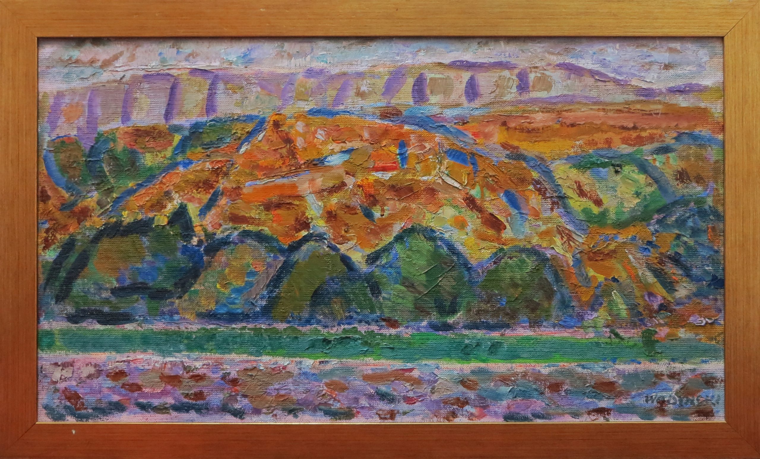 5499 ah, jan wodyński, pejzaż górski, 54x89, olej na dykcie