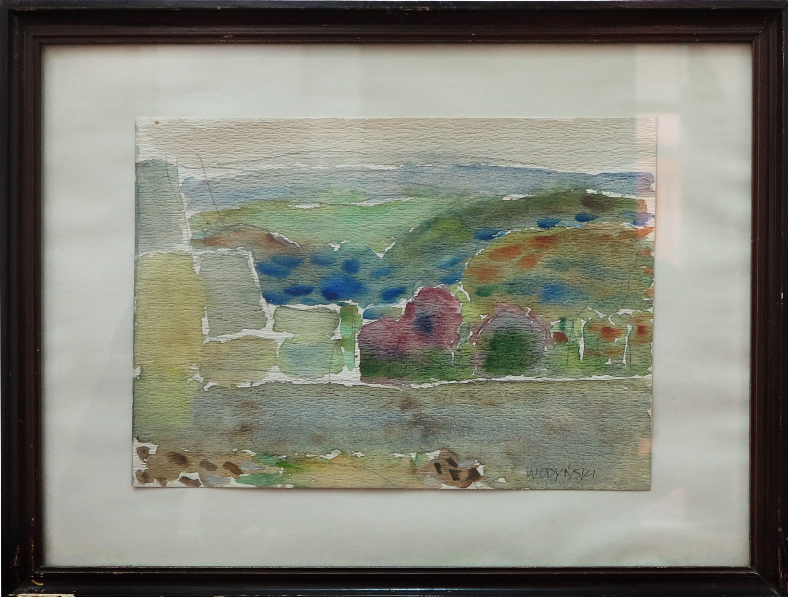 5503 ah, jan wodyński, pejzaż, 20,5x29,5, cm. akwarela