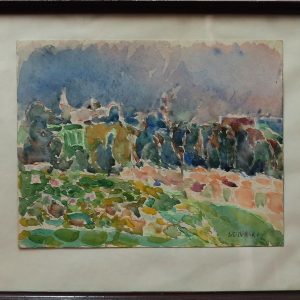 5504 ah, jan wodyński, pejzaż, 21,5x31 cm., akwarela