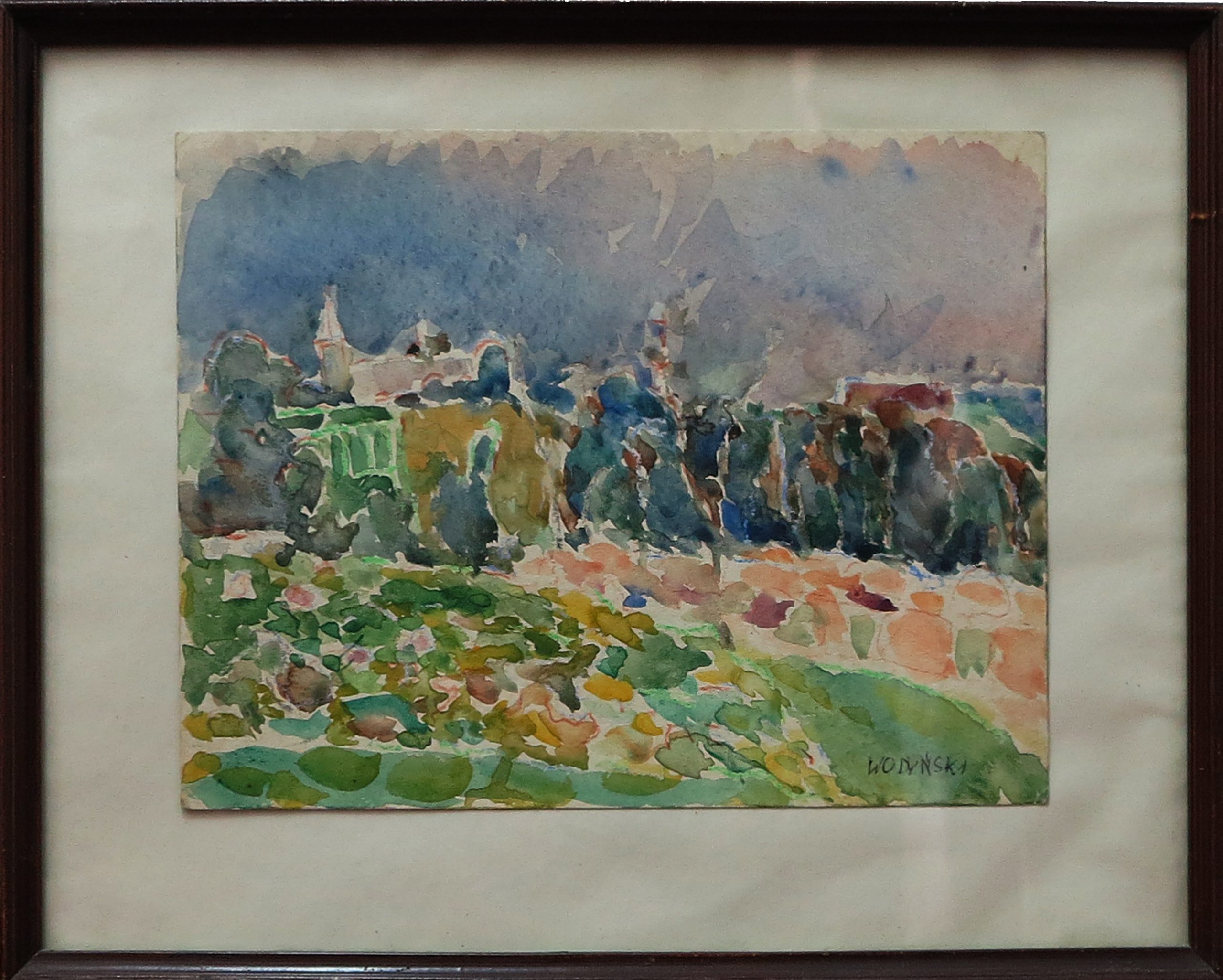 5504 ah, jan wodyński, pejzaż, 21,5x31 cm., akwarela