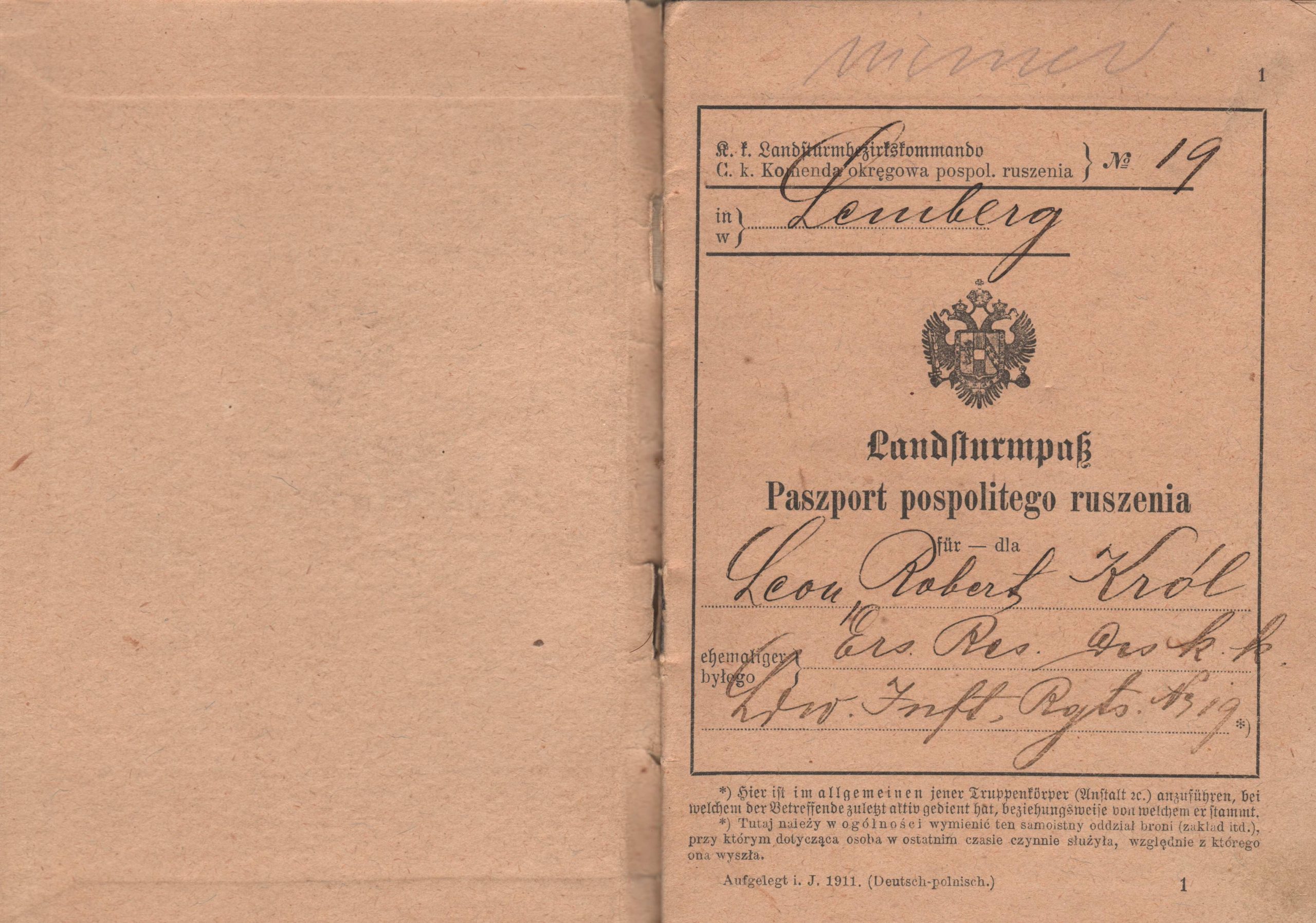 551 ahsid – paszport pospolitego ruszenia leona króla pocz. xx w.