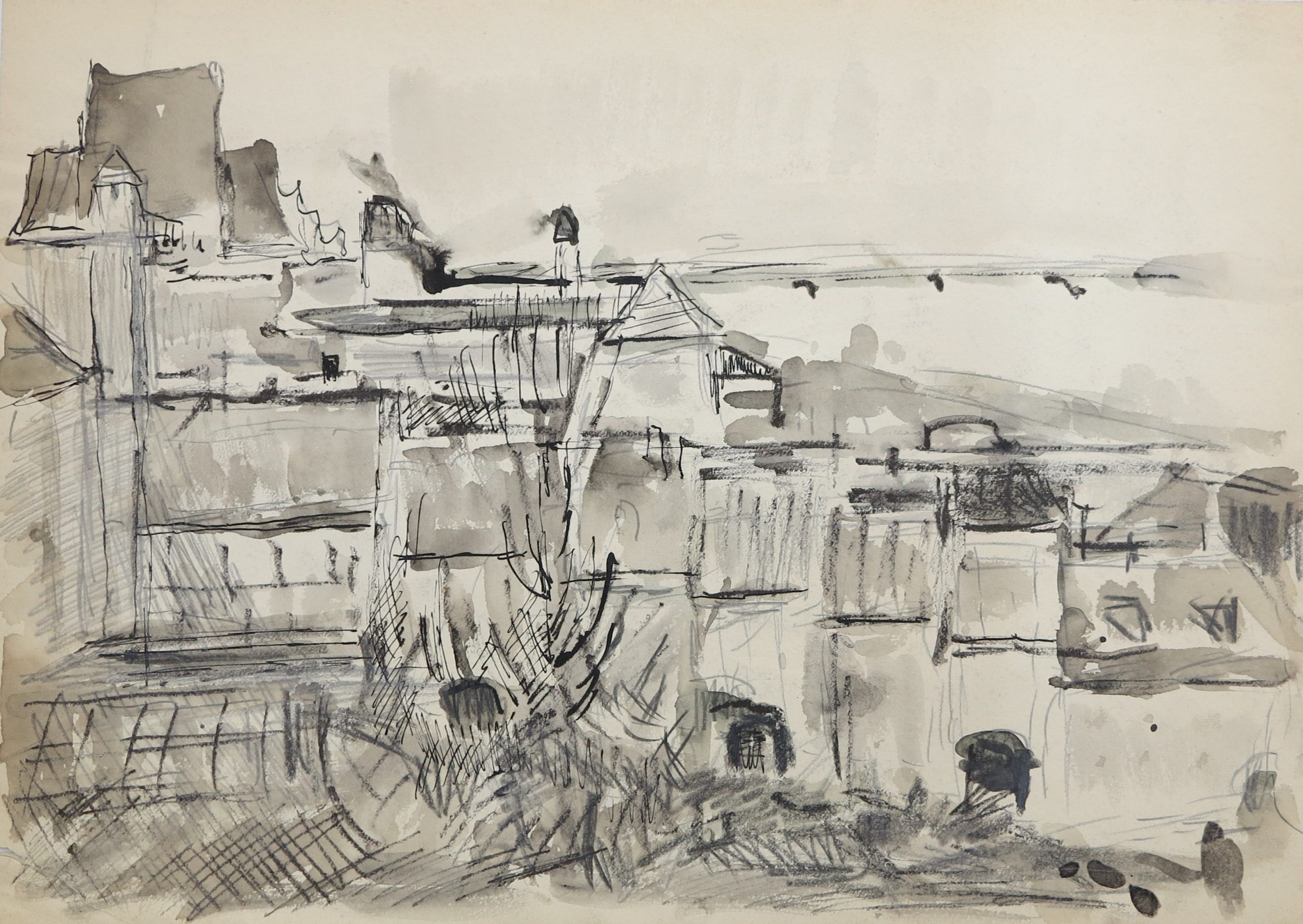 5537 ah,  jan wodyński, miasto, tusz, 29,5 x 42 cm.