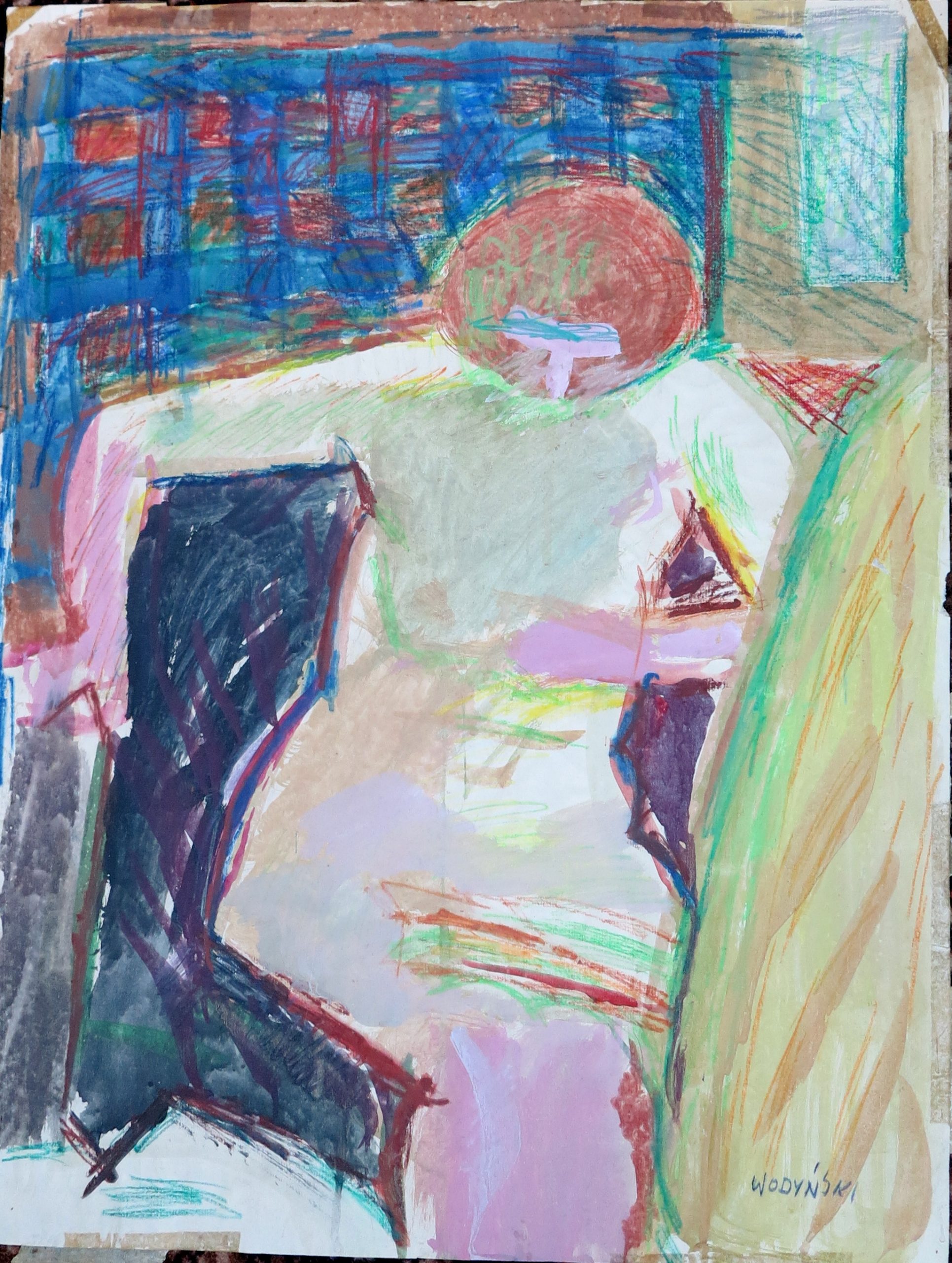 5540 ah, jan wodyński, akt iii, gwasz, kredka, 48x62 cm.