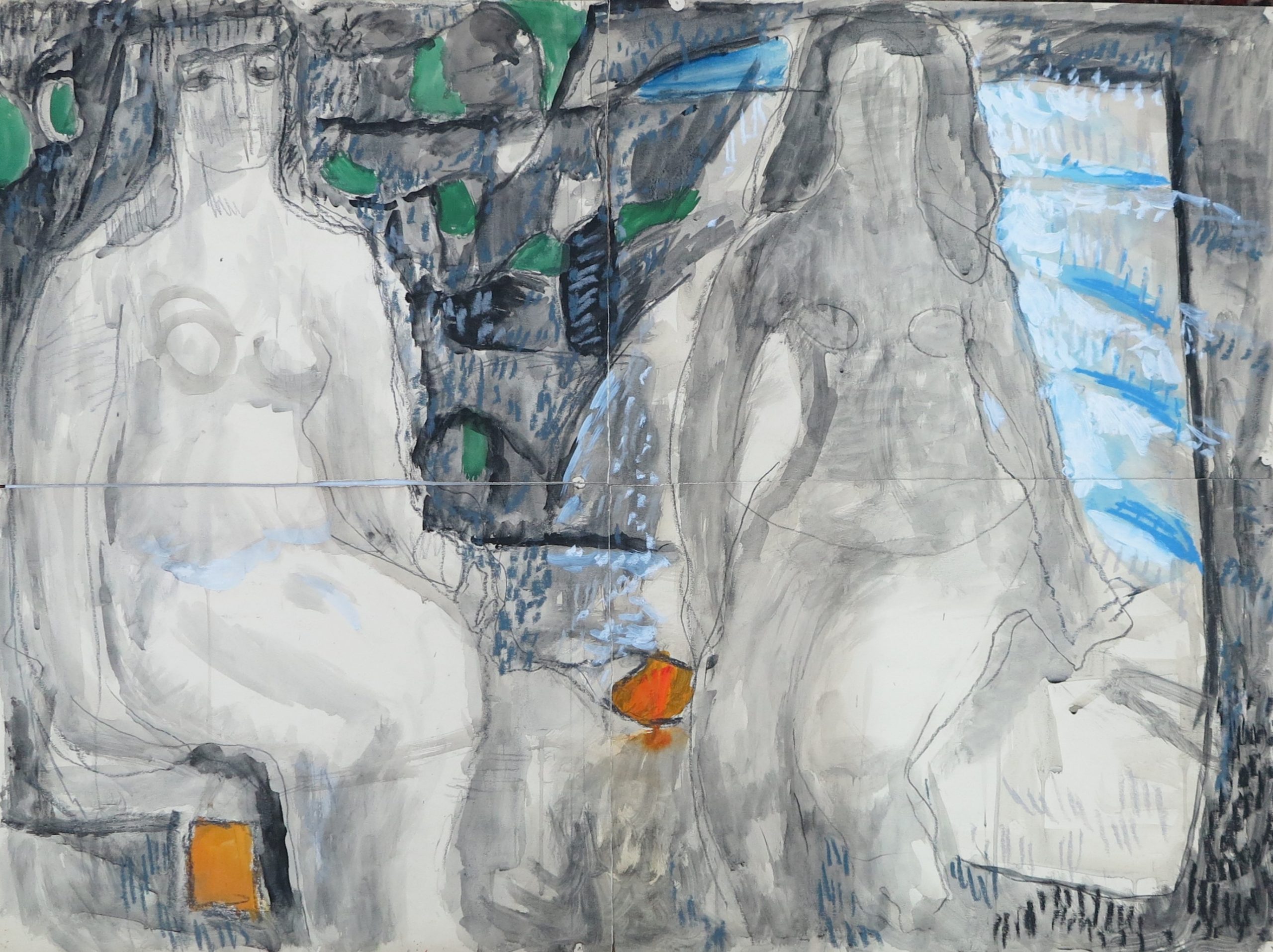 5546 ah, jan wodyński, akt podwójny, akwarele, pastel, 75x100,5 cm.
