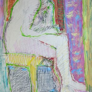 5547 ah, jan wodyński, akt z żółtym krzesłem, gwasz, kredka, 56x36 cm