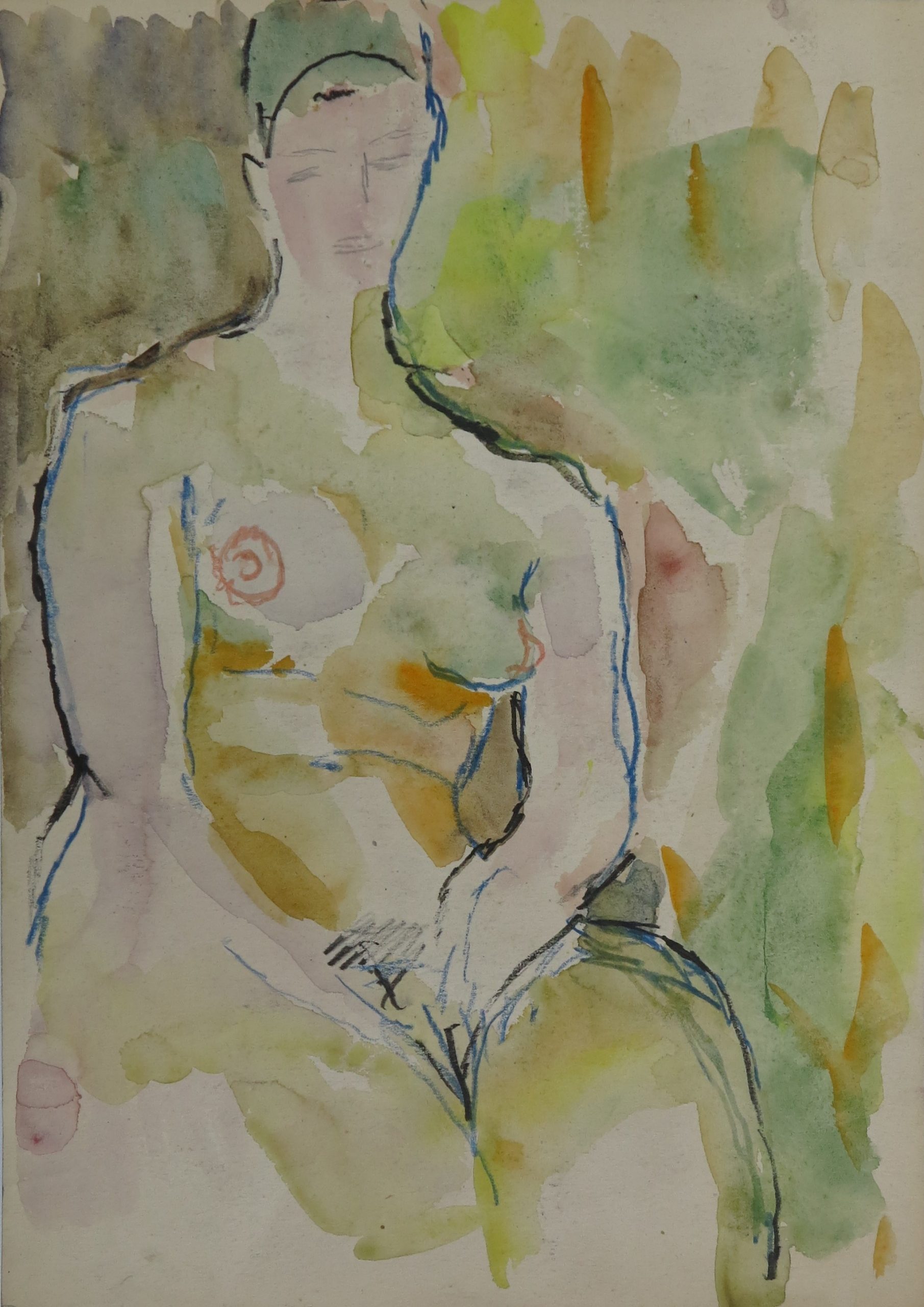5614 ah, jan wodyński, akt, akwarele, kredki, 32 x 23 cm.