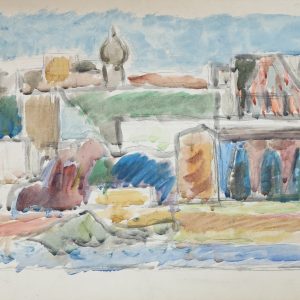 5618 ah,  jan wodyński, widok miasta, akwarela, 42 x 60 cm