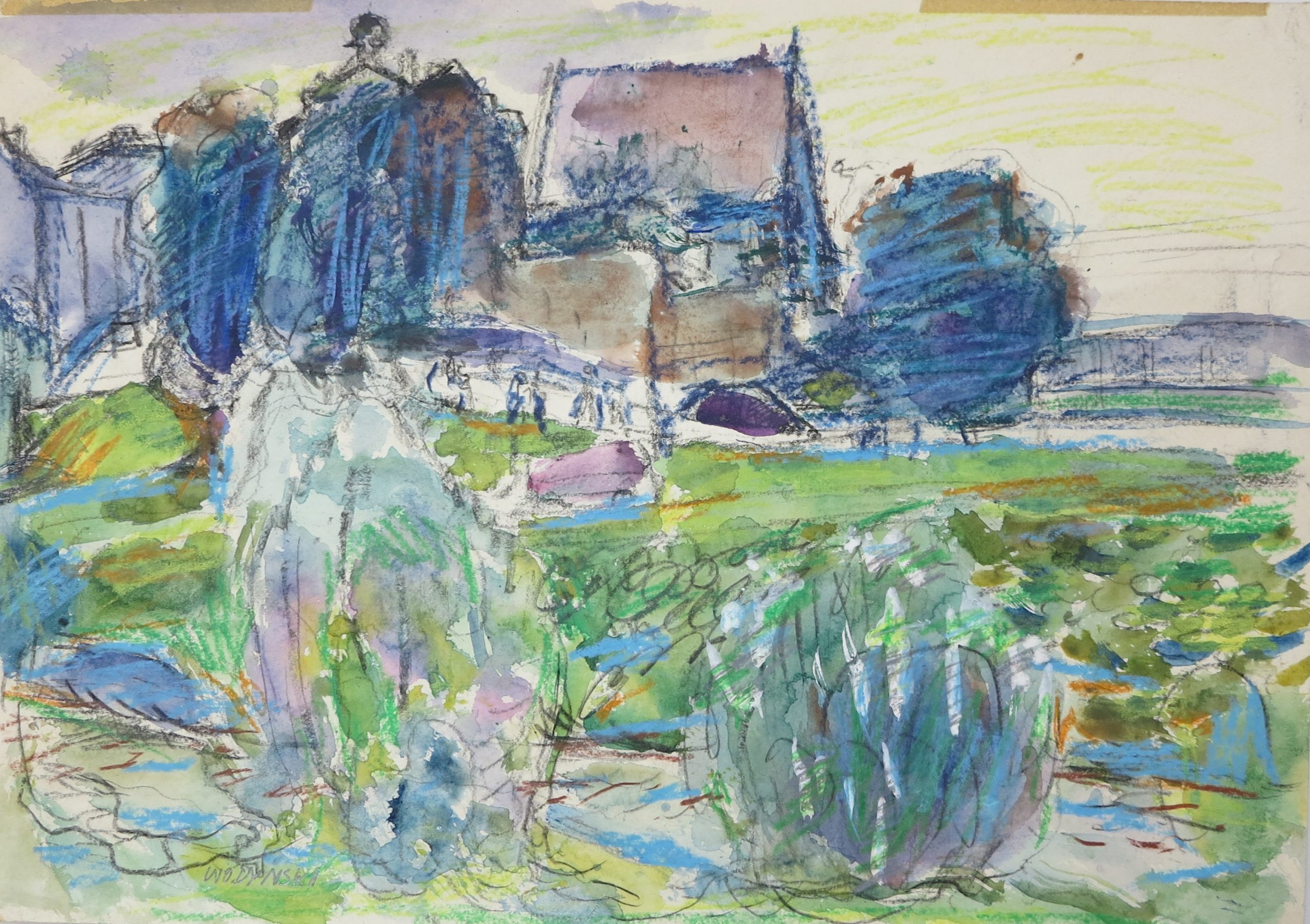 5638 a-h,  jan wodyński, widok z krosna, akwarela, pastel, 29 x 42 cm.