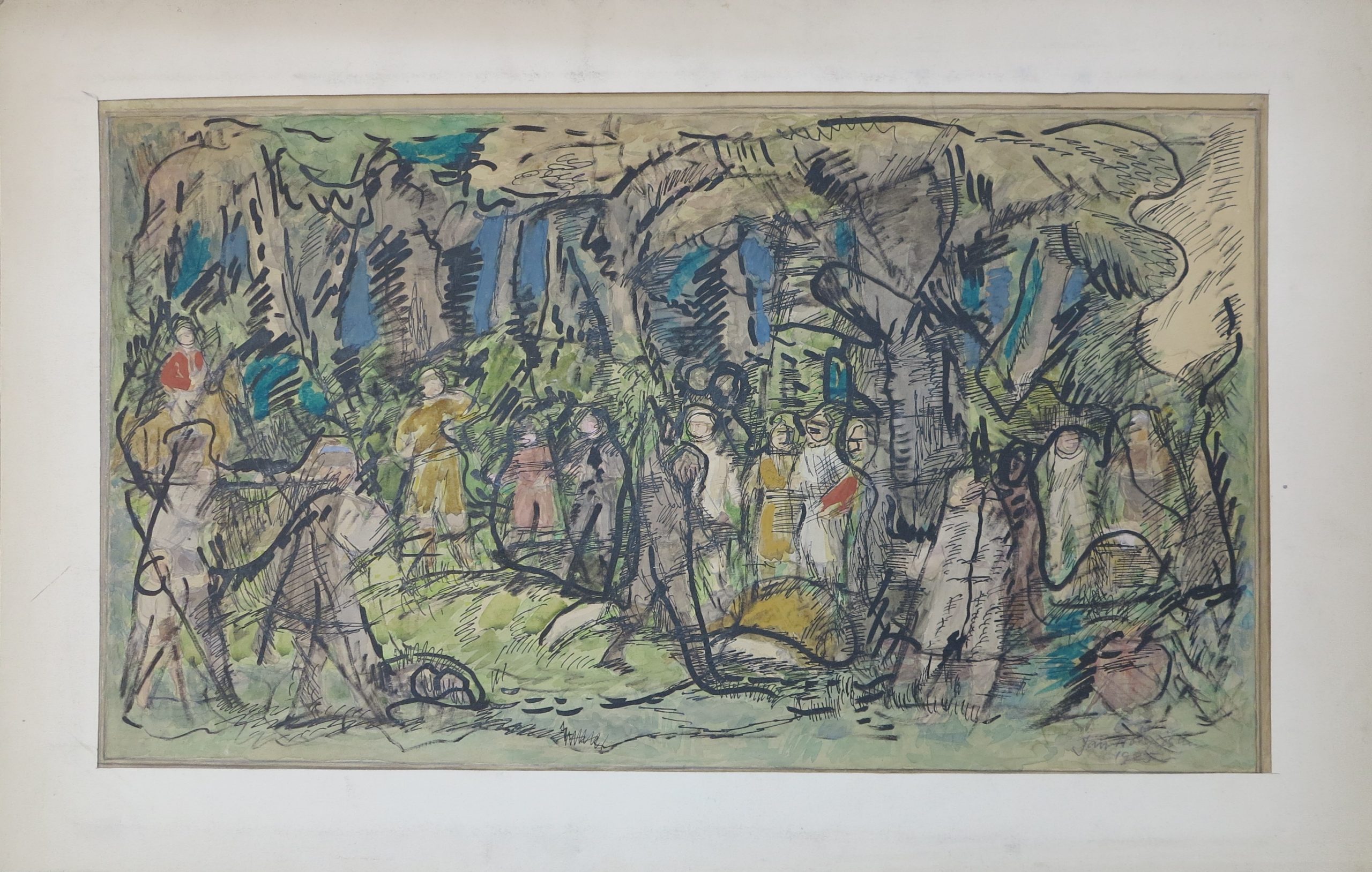 5640 ah jan wodyński, szkic do kompozycji, 1925, tusz, akwarela, 41 x 66 cm.