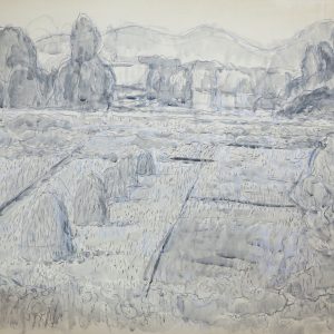 5651 ah jan wodyński, wieś podgórska, 1974, kredka, tusz, 62,5 x 95 cm.