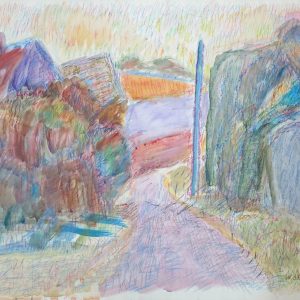 5669 a-h,  jan wodyński, uliczka w jaśle, pastele, gwasz, 70 x 100 cm.