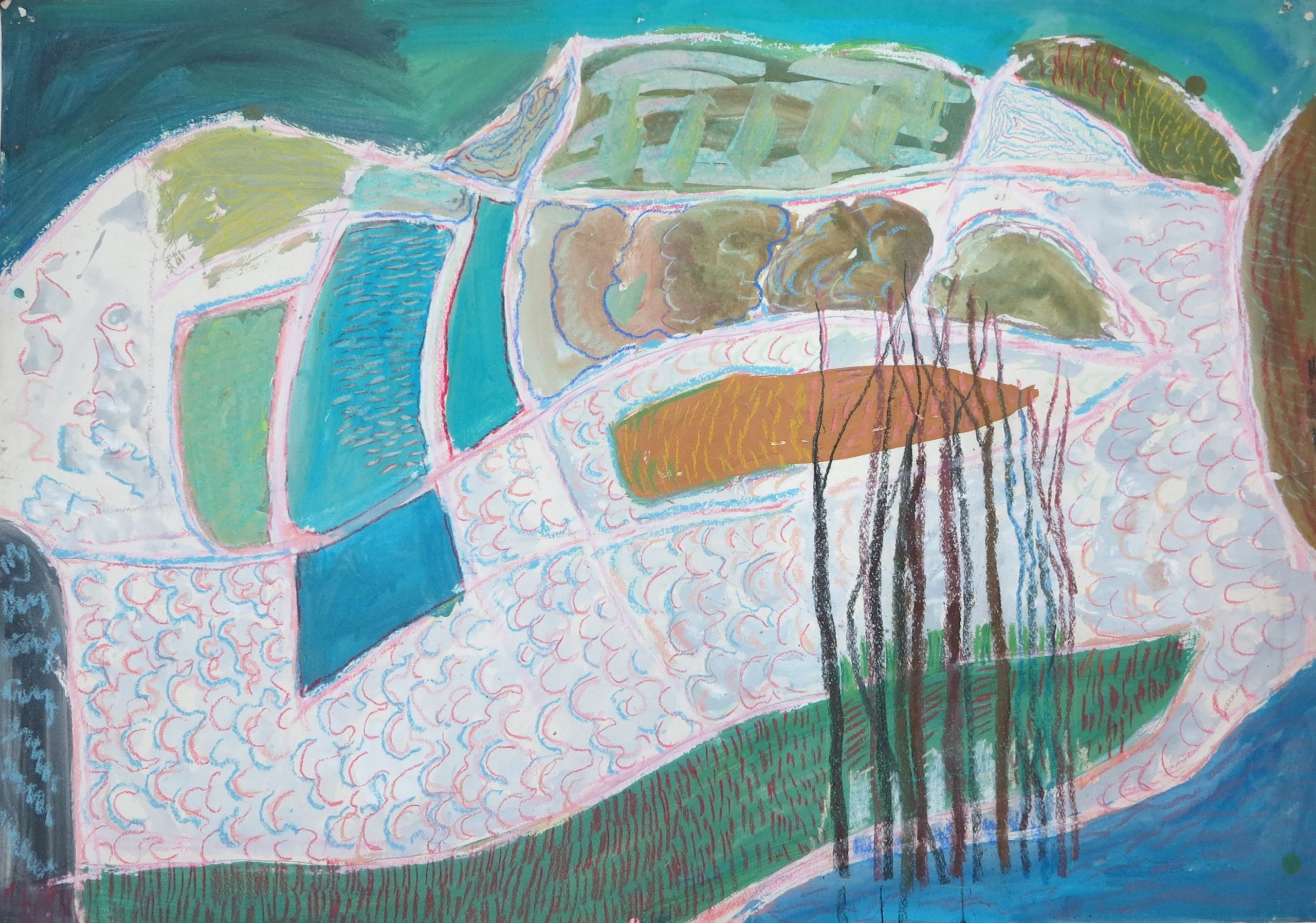 5673 ah jan wodyński, sitowie, gwasz, pastele, 69,5 x 99,5 cm.