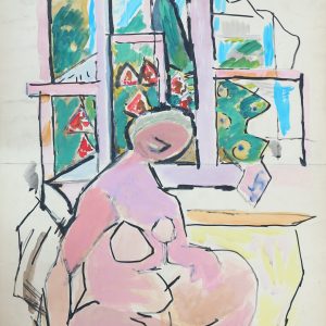 5676 ah jan wodyński, akt na tle okna, 1952 r., akwarele, 100 x 70 cm