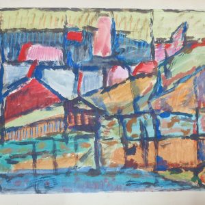 5677 ah jan wodyński, pejzaż lubuski, 1959, gwasz, 61 x 86 cm.