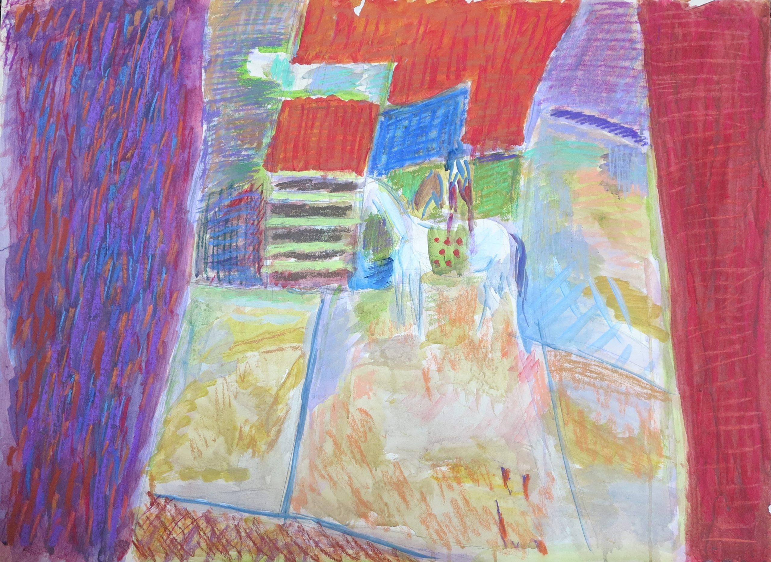 5678 ah jan wodyński, cyrk, 1979, gwasz, pastele, 70 x 95 cm.