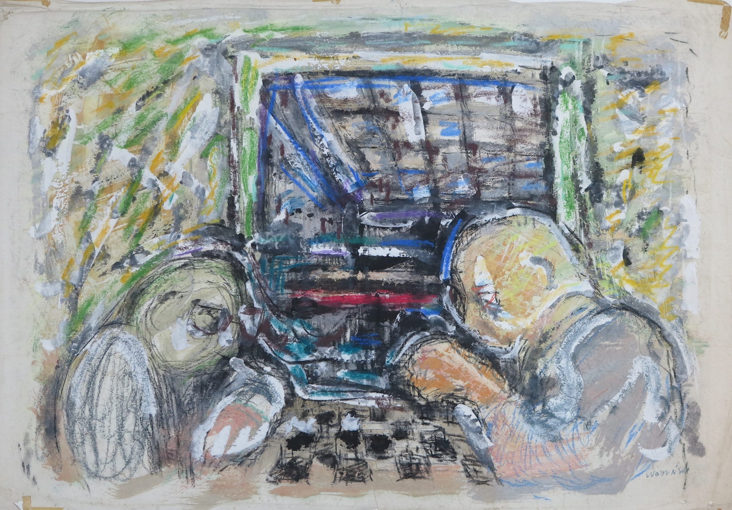 5720 ah jan wodyński, szachiści, 1965 r., tempera, pastel, 54 x 78,5 cm.