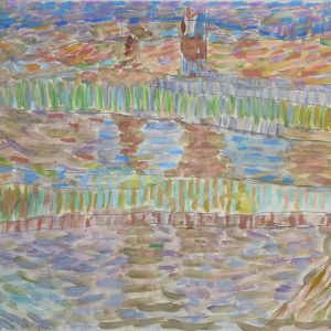 5722 ah jan wodyński, stawek, 1963 r., akwarele, pastel, 50 x 71 cm.